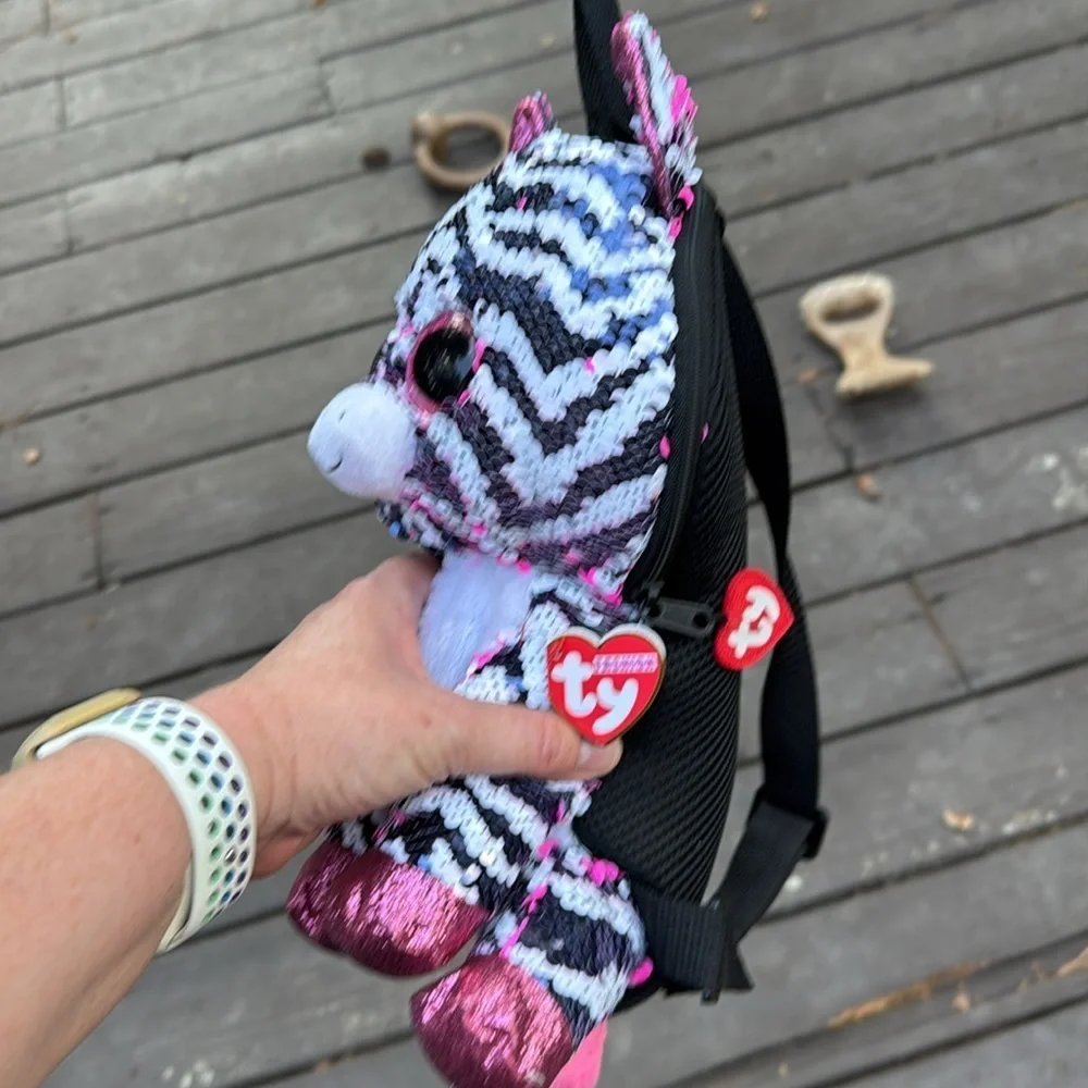 NWT Ty Zoey Sequin Zebra Plush Backpack
